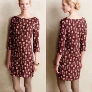 Anthropologie Porridge Dress with Peacock Feathers